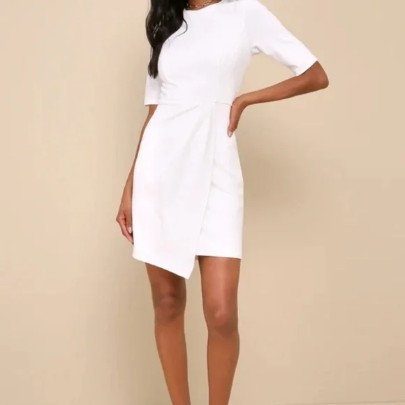 Lulu's White Asymmetrical Sheath Dress for Weddings - Picture 1 of 2